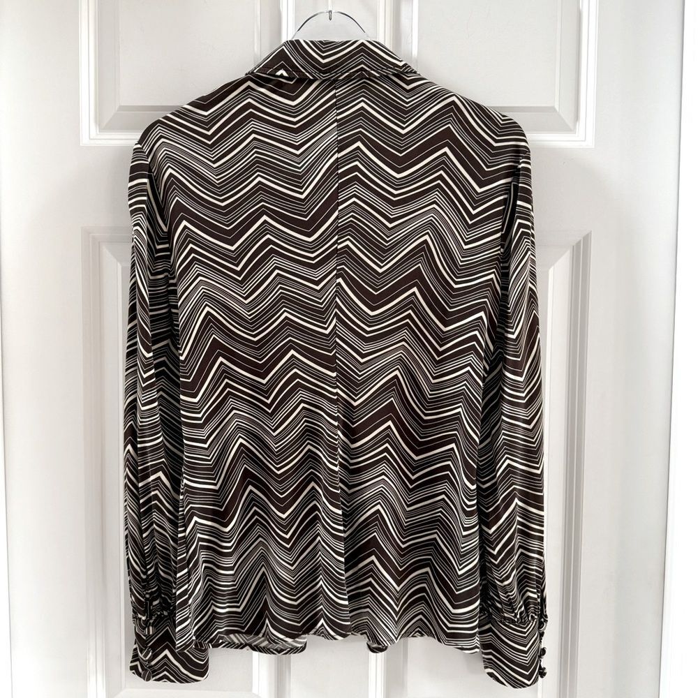Trina Turk Chevron Print Silk Button Down Shirt size Large Retro Vintage - Picture 2 of 7
